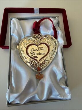 Things Remembered Silver Heart Ornament with Red Ribbon
